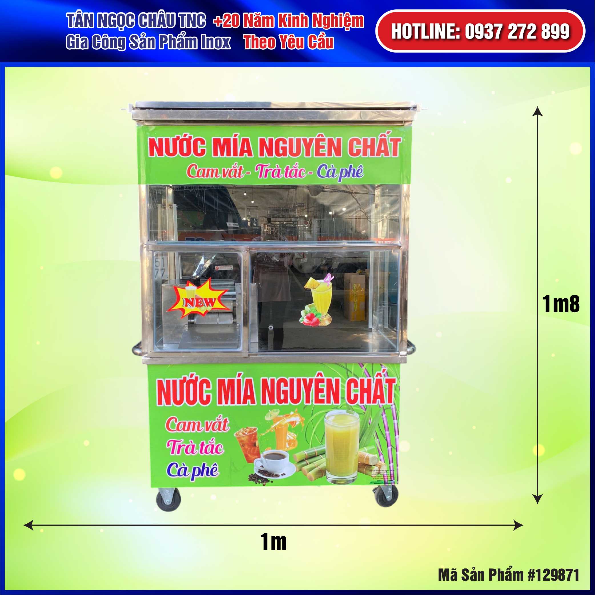 Xe Nước Mía Truyền Thống Đời Mới Motor 800W 1m2 Có Nắp Đậy